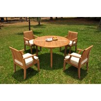 Grade-A Teak Dining Set: 4 Seater 5 Pc: 52" Round Table And 4 Lagos Arm Chairs Outdoor Patio WholesaleTeak #WMLGk