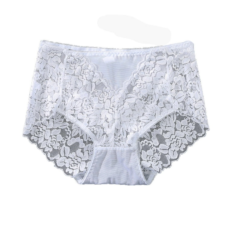 JNGSA Women's Underwear Lace Mid Waist No Muffin Top Full Coverage Brief  Ladies Panties Lingerie Undergarments for Women White 8 Clearance