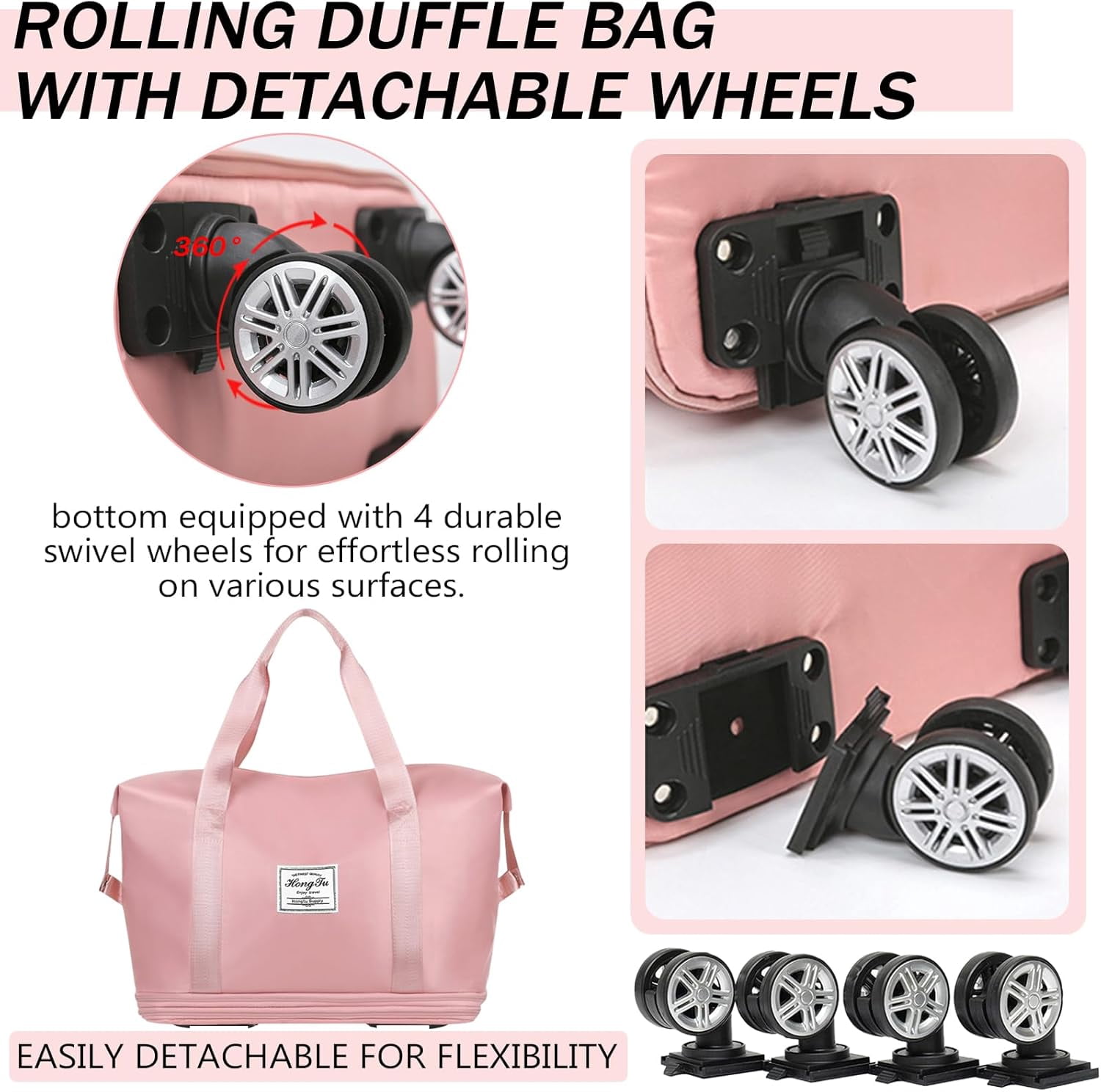 Travel Bag,Folding Expandable Suitcase with Wheels, Weekender Travel Bag for Carry-On, Tote Bag with Storage Space，Large luggage bag for Business Trips, Camping, Short Trips, Fitness