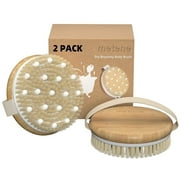 Metene 2 Pack Shower Body Brush with 2 Strong hook, Exfoliating Bath Scrub Brush with Massage Nodes for Wet or Dry Brushing