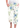 thumbnail image 3 of QATAINLAV Womens Linen Pants Trendy Floral Print Capri Pants Casual Elastic Waist Drawstring Sweatpants Summer Loose Straight Cropped Trousers with Pockets Multicolor XXL, 3 of 6