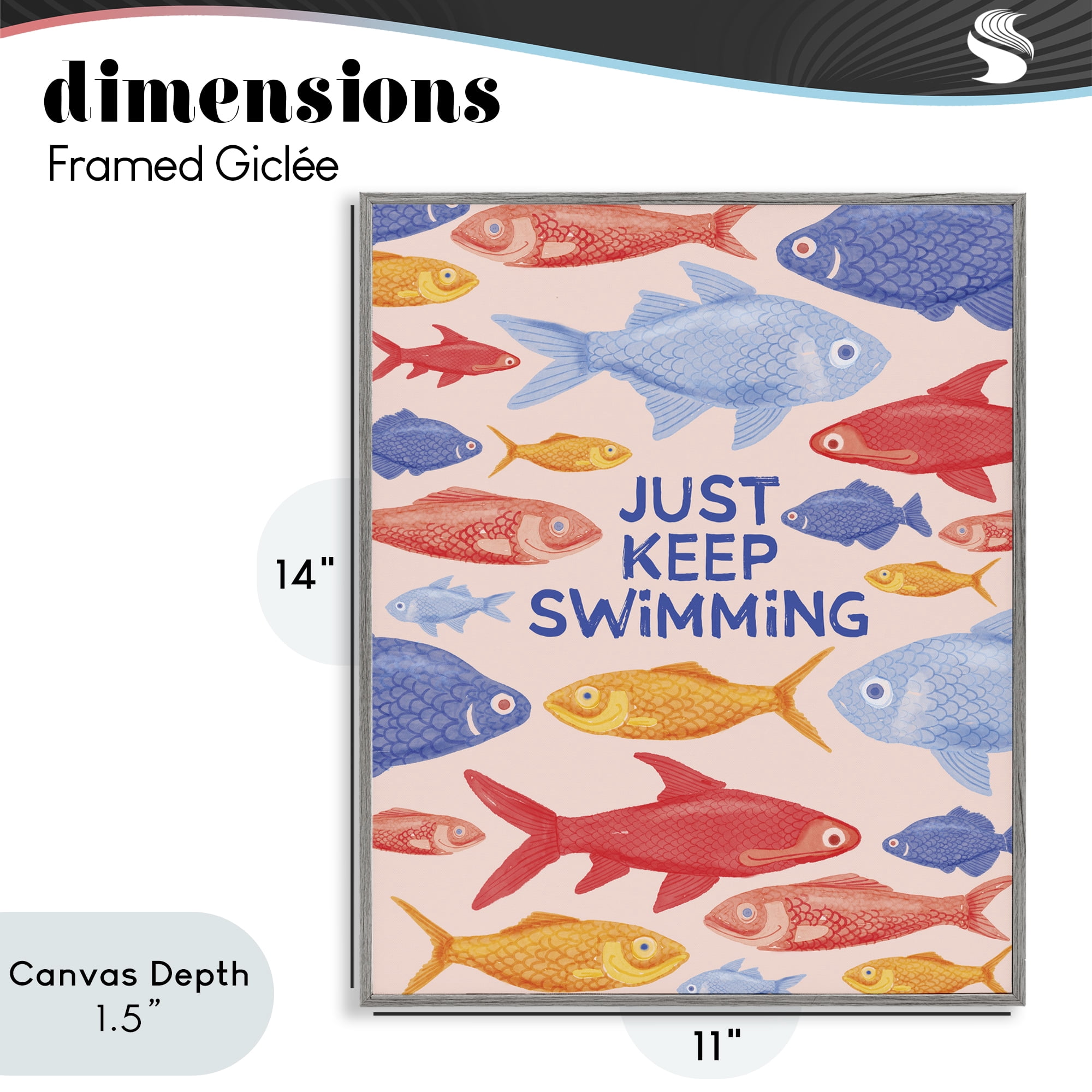 Stupell Industries Just Keep Swimming Fish Gray Framed Giclee Art, design by The Paper Curator