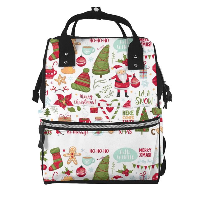 Fotbe Snowflakes Santa Claus Mochila Maternidad - Lona de Sarga Impermeable, Mochila de Pañales de Gran Capacidad con Múltiples Bolsillos y Correas Ajustables