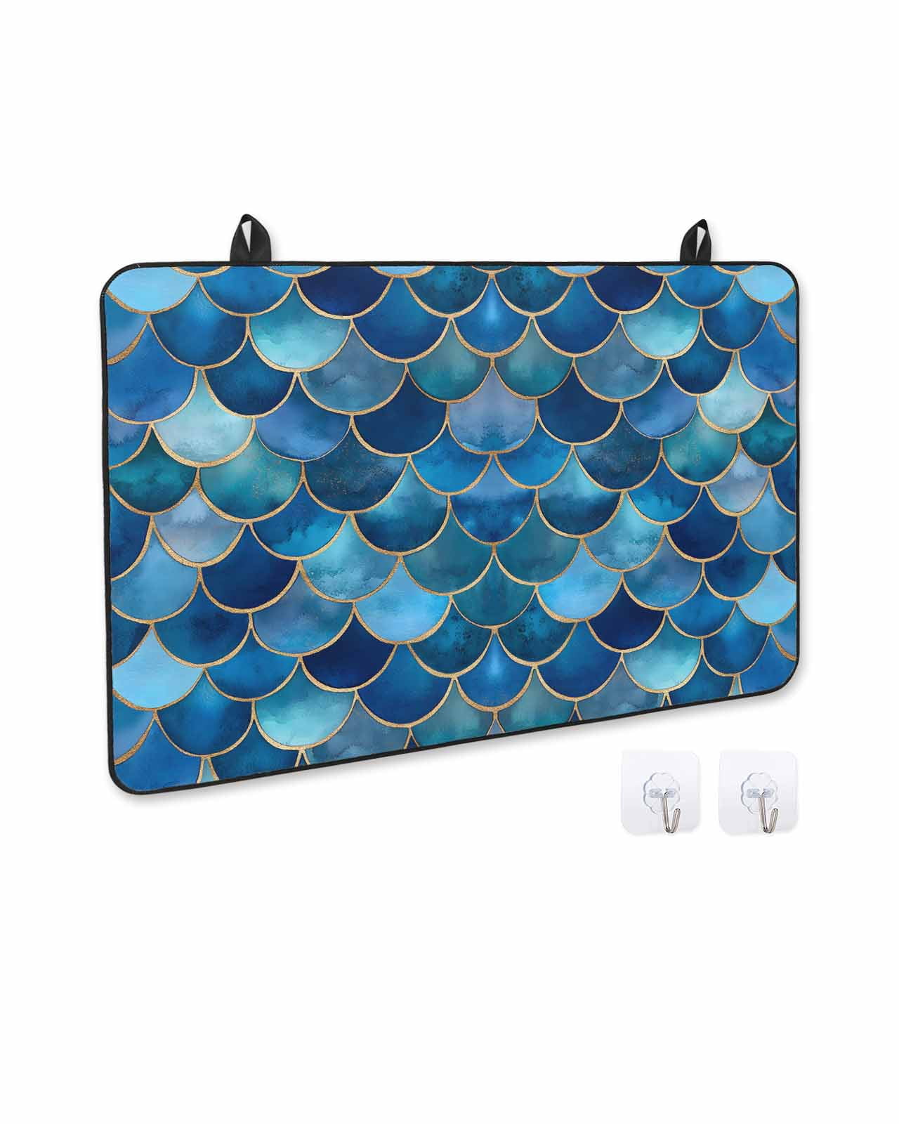 nqOlkjepod Large Induction Cooktop Protector Mat 36"x21", Blue Ombre Scale Stove Top Covers for Electric Stove, Abstract Art Ocean Coastal Decorative Stove Burner Cover Mats, Glass Top Stove Cover