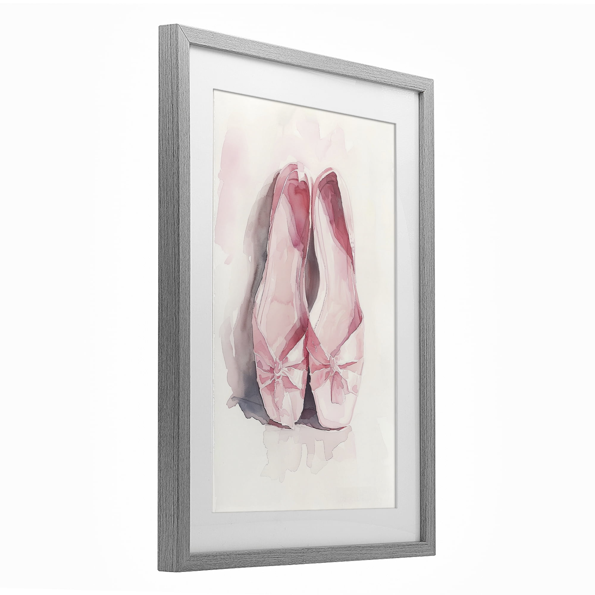 Stupell Industries Soft Blush Ballet Slippers Gray Framed Print Under Glass, design by Ray Powers