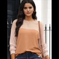 thumbnail image 4 of Moda para Mujer 2025, Camisetas Holgadas Informales de Punto con Cuello Redondo y Larga con Bloques de Color Caqui S, 4 of 7