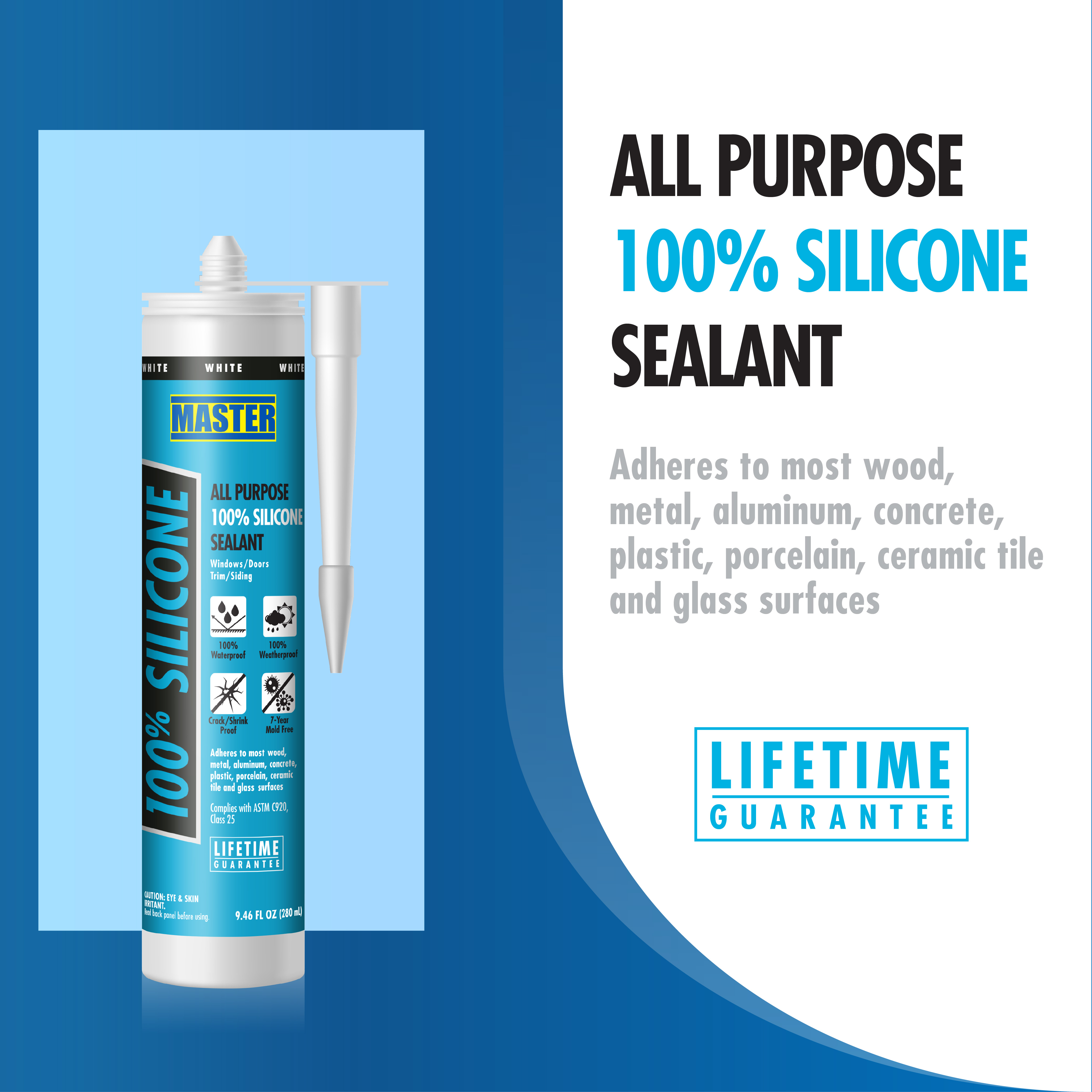 Master All Purpose 100% Silicone Sealant Caulk White 10.14 oz