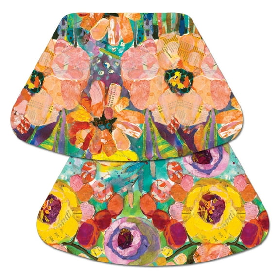 Wipe-Clean Reversible Wedge Shaped Placemats, Bold Blooms, Set of 2, Made in The USA