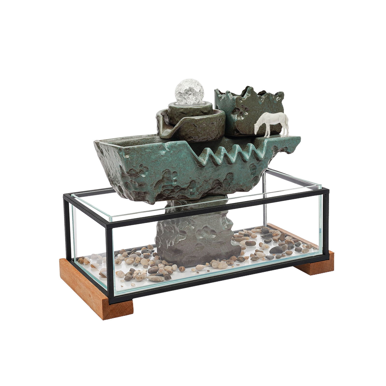 Wuzstar Tabletop Eco Fish Tank Indoor Water Fountains with Fake Plants Decor