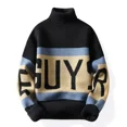 thumbnail image 4 of Suéter de punto para hombre, cuello alto empalmado, ropa blanca para hombre, jerseys de cuello alto, estampado, moda coreana, novedad de 2025, ajuste X Over Fit A, 4 of 5
