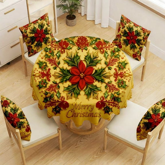 Btomtd Christmas Tablecloth with Santa Claus Decoration, Festive Mood Table Cloth for Holiday Dining, Christmas Day Table Cover for Home Decor, 59"x59", F