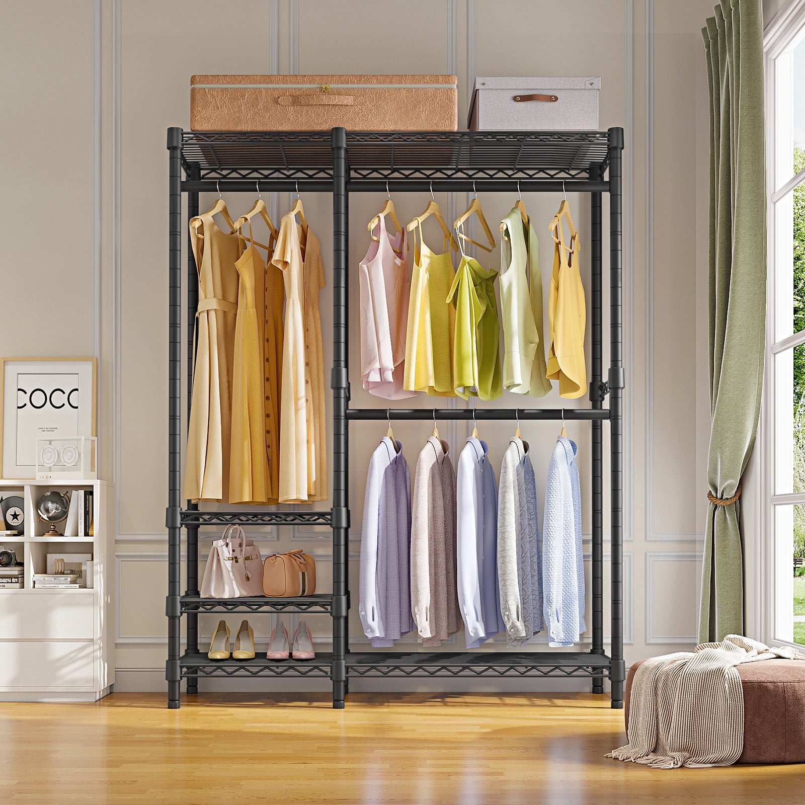 VIPEK V2i Heavy Duty Garment Rack, 700LB Capacity Portable Closet System with 4 Adjustable Shelves & 2 Hanging Rods, Freestanding Wardrobe,Black