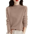thumbnail image 2 of Merino Wool Sweaters for Women Long Sleeve Mock Neck Loose Pullover Tops Soft Warm Cozy Lightweight Wool Knit Sweater Khaki M, 2 of 5