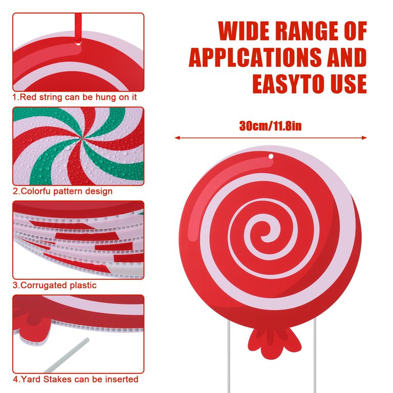 Candy Christmas Decorations Outdoor Yard Signs - 6Pcs Plastic Peppermint  Lollipop Candy Signs with Stakes for Winter Holiday Christmas Outside Yard  Pathway Lawn Decor Supplies 