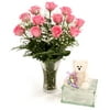 Mother's Day Pink Roses With Teddy Bear