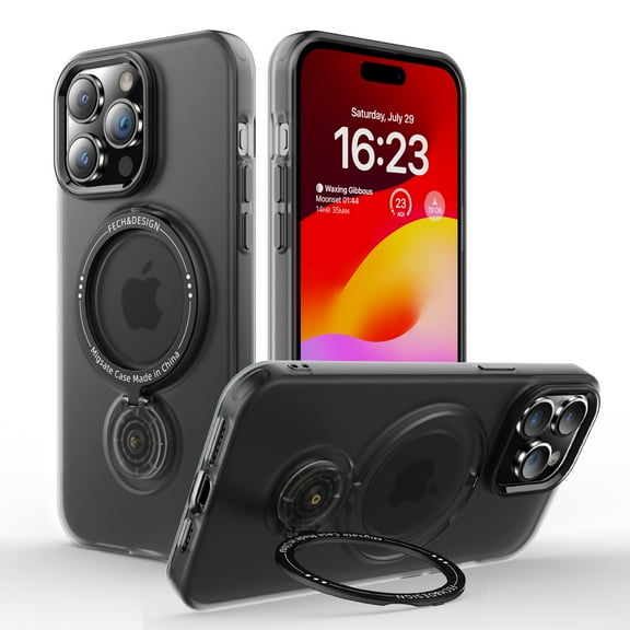 Elegant Choise Case for iPhone 15 Pro Max/15 Pro/15 Plus/15 Magnetic Shockproof Ring Stand Phone Cover, Black