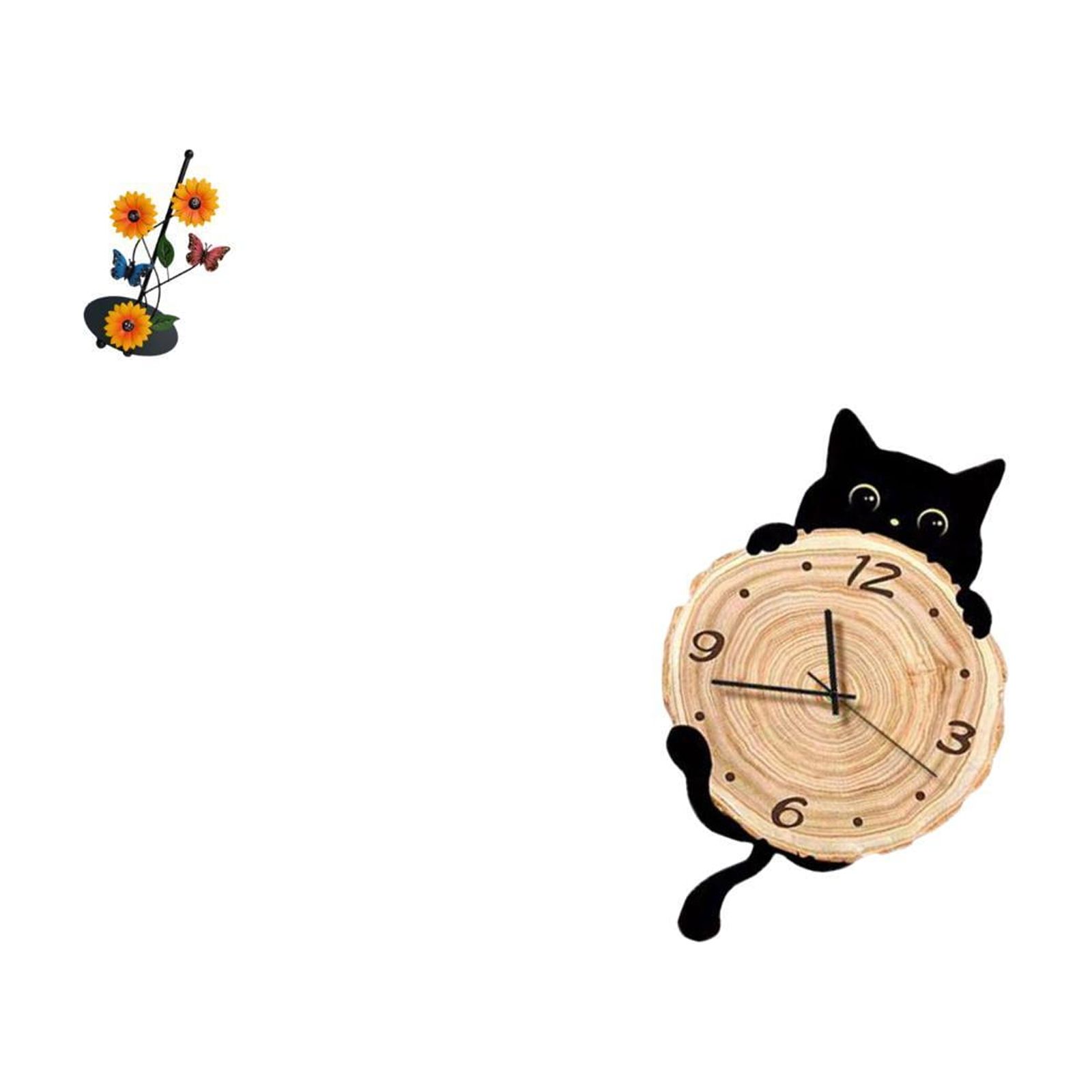 Fiocias Toilet Paper Holder with Cat Wall Clock Iron Paper Towel Holder Countertop Removable Antirust MDF Construction Suitable for Kitchen Dining Room Living