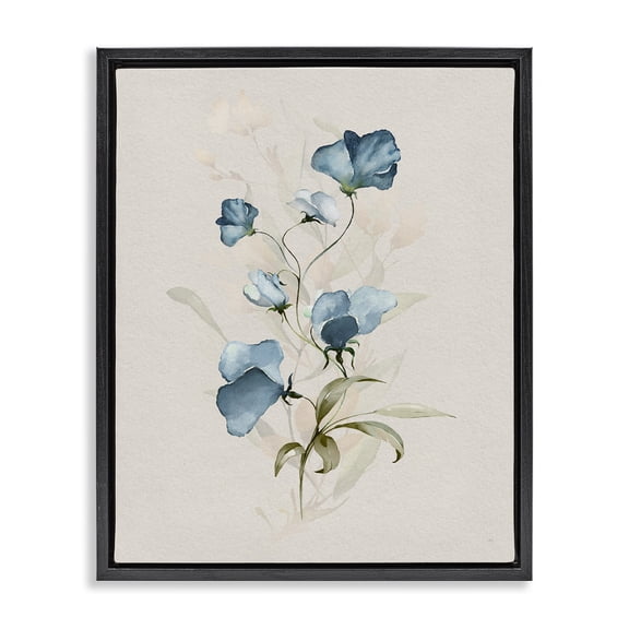 Stupell Industries Farmhouse Blue Herb & Blossom Black Floating Frame Canvas Art, 17 x 21, by Susan Jill
