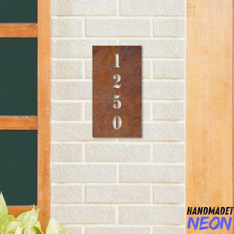 Handmadetneonsign House Number Metal Rusty, Modern Home Number Rusty, House Address Wall Decor 043948