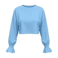 thumbnail image 5 of Vynhevius Women's Cropped Sweatshirt Solid Crew Neck Long Sleeve Ruffle Cuff Loose Casual Pullover Top, 5 of 5