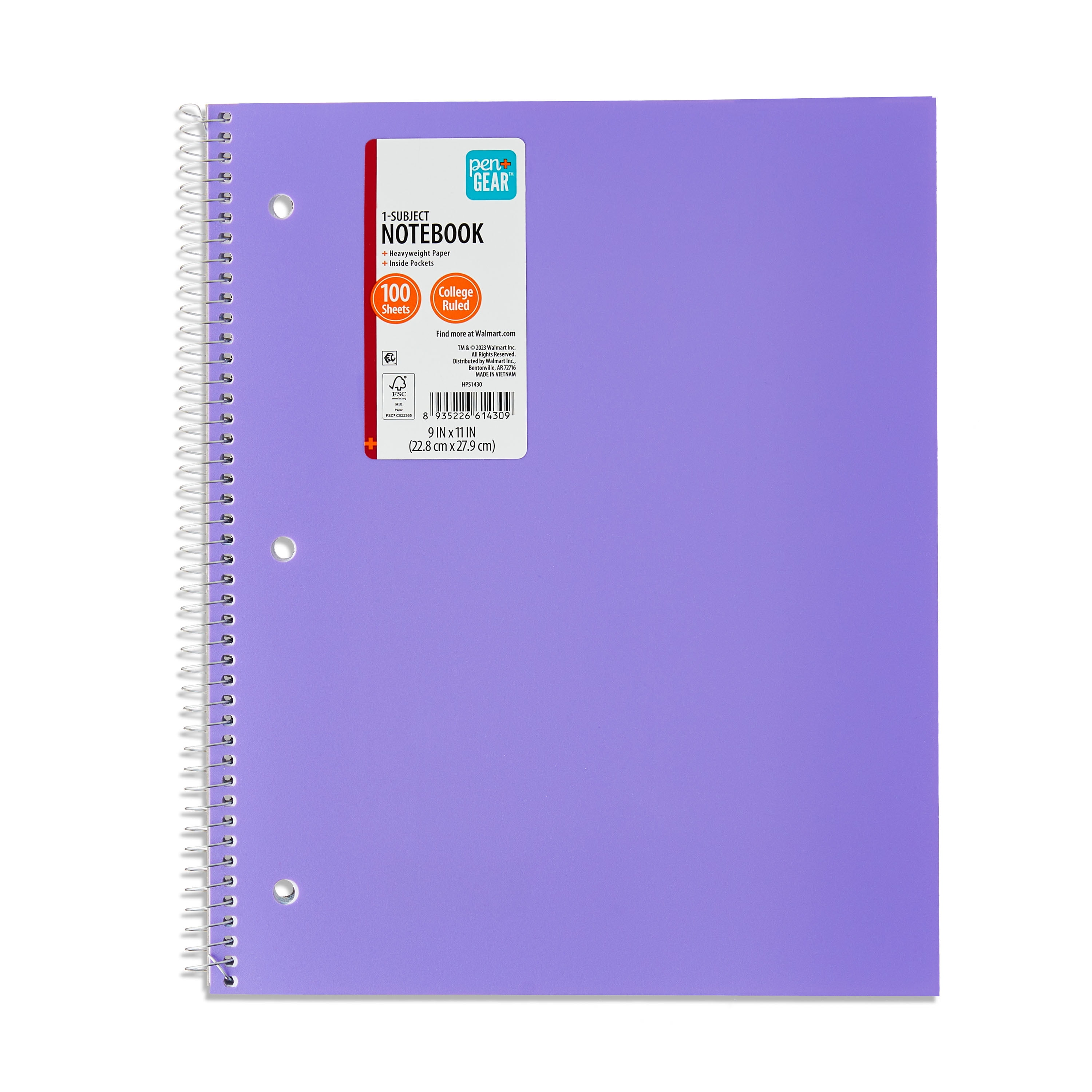 (4 pack) Pen+Gear Poly 1-Subject College Ruled Notebook with Inside Pockets, 9 in x 11 in, Purple, 100 Heavyweight Sheets