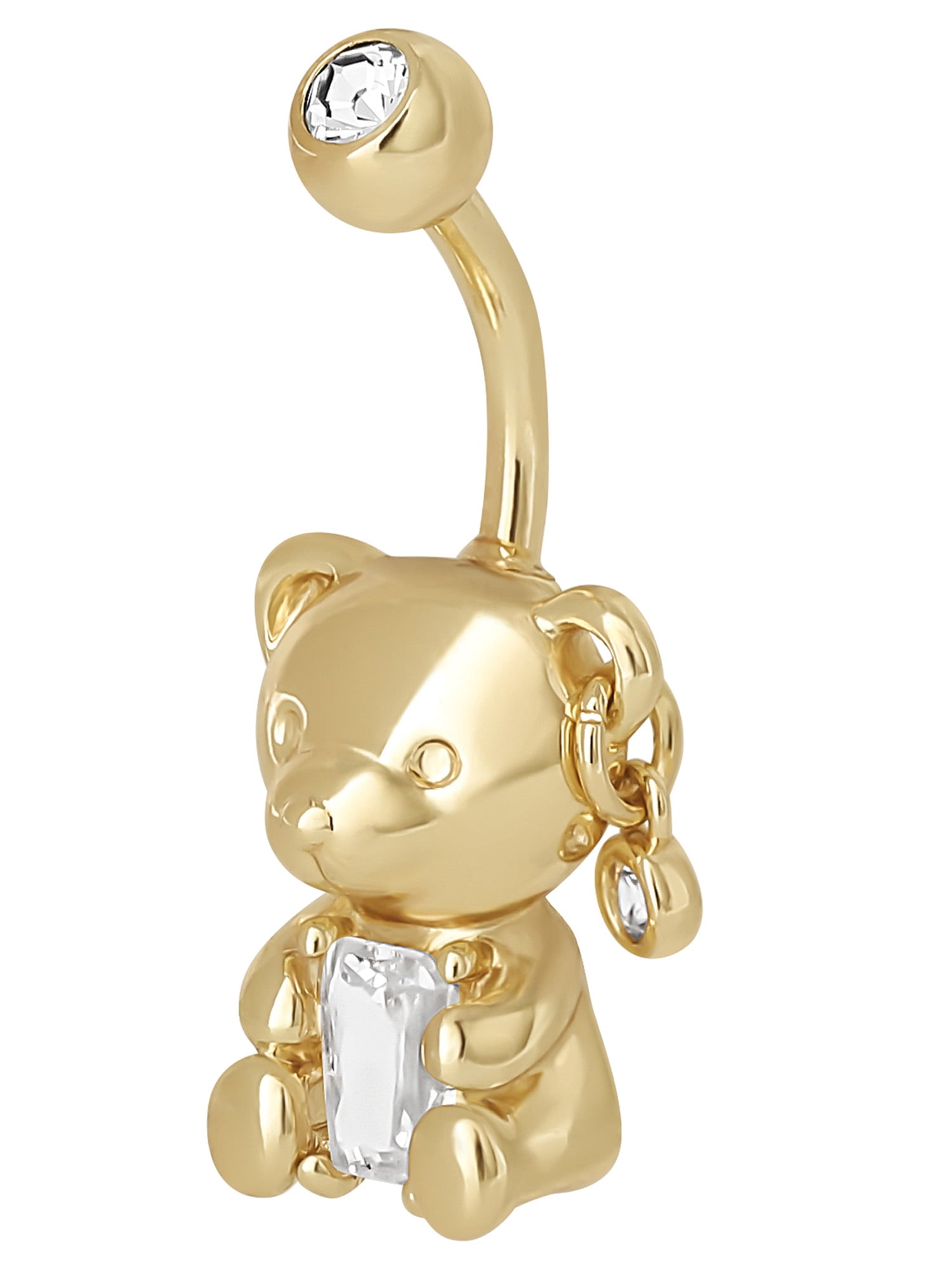 No Boundaries Women's Gold Tone Stainless Steel Teddy Bear Belly Ring - Fashion Navel Jewelry