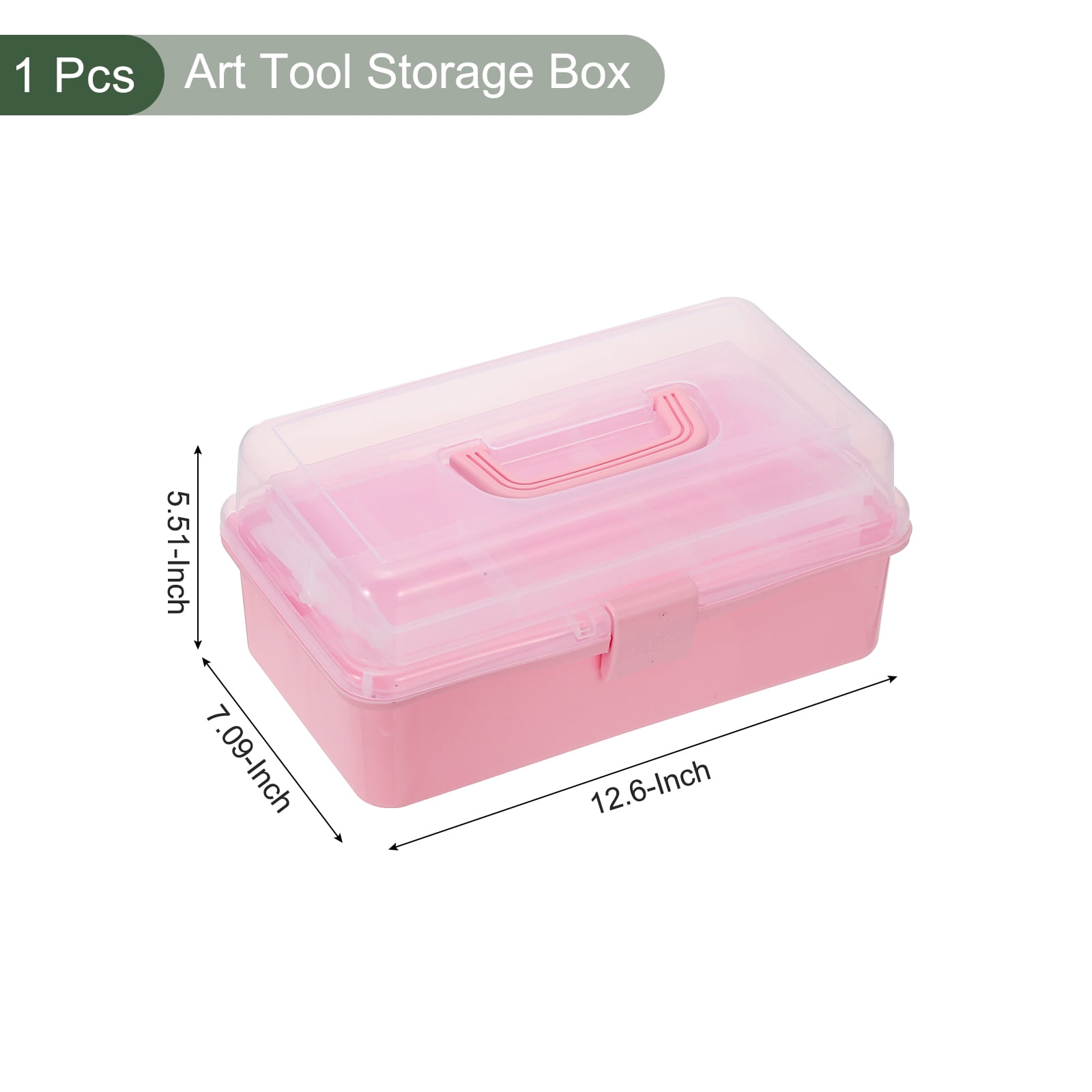 Uxcell Art Supply Storage Organizer, 3-Tray Craft Tool Box Art Supplies Organizer with Handle Buckle for Brushes Paints Stamps, Dark Pink