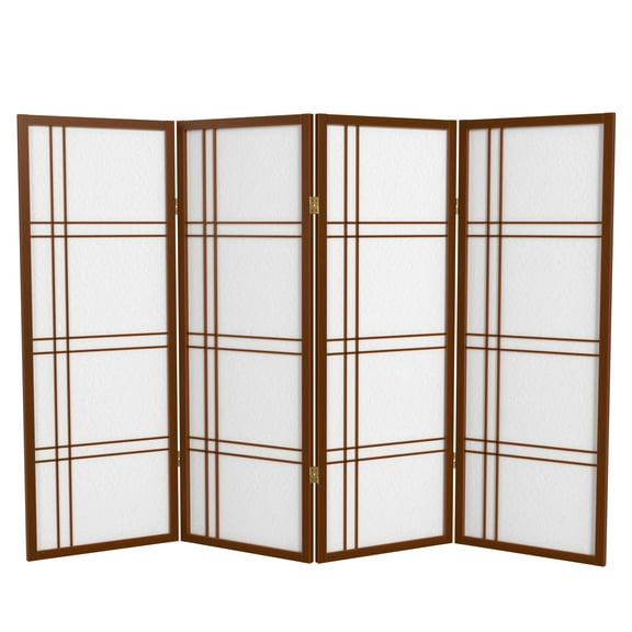 Red Lantern 4 ft. Short Double Cross Shoji Screen - Walnut - 4 Panels