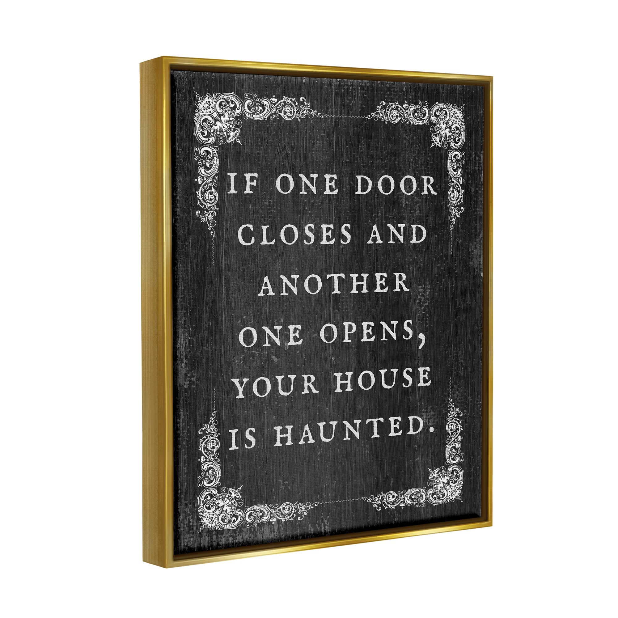 Stupell Industries Funny Haunted House Phrase Holiday Painting Gold Floater Framed Art Print Wall Art, 17 x 21