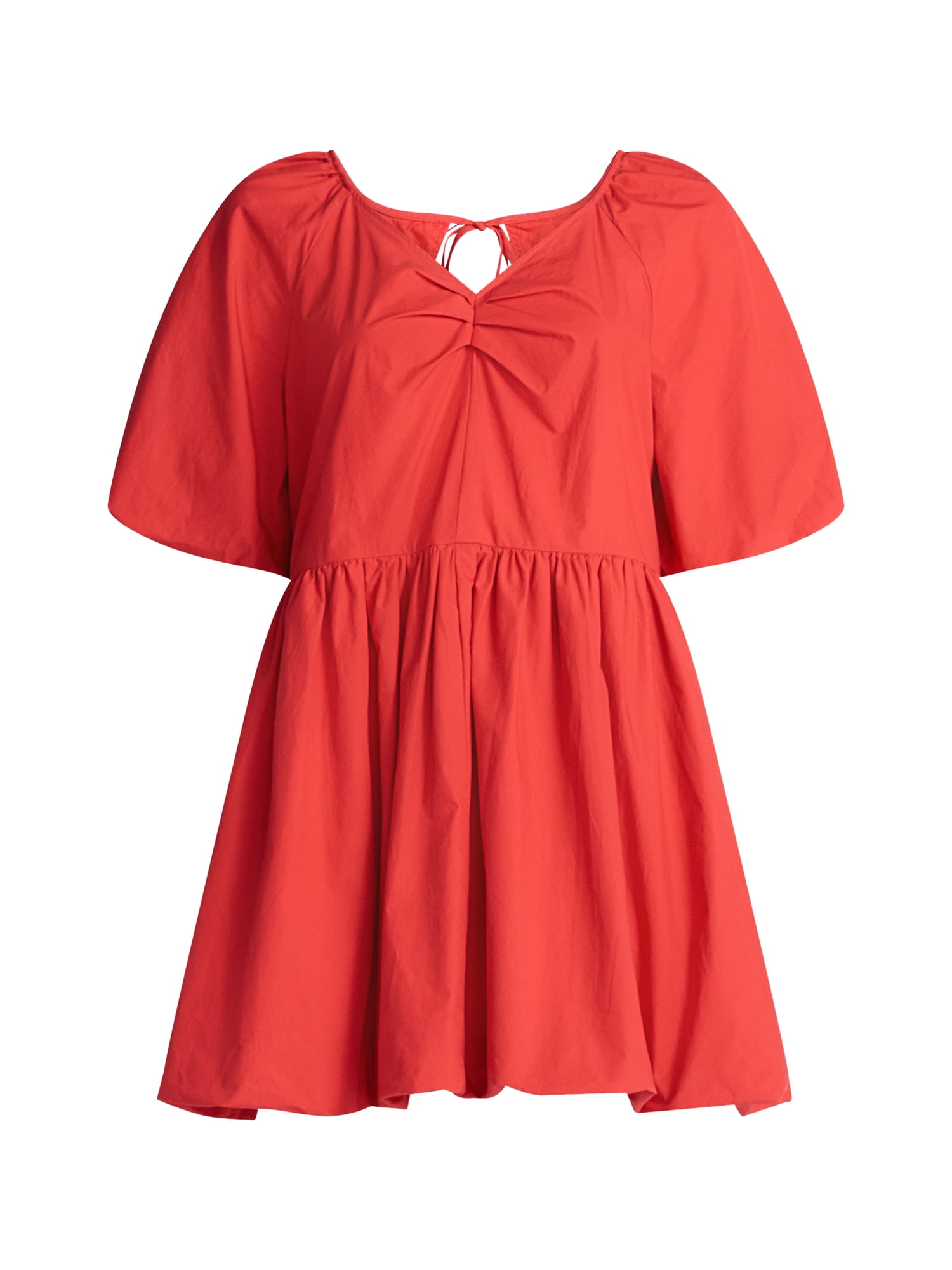 Time and Tru Women's and Women's Plus Cotton Bubble Hem Mini Dress with Puff Sleeves, Sizes XS-4X