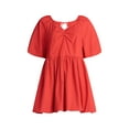 thumbnail image 3 of Time and Tru Women's and Women's Plus Cotton Bubble Hem Mini Dress with Puff Sleeves, Sizes XS-4X, 3 of 3