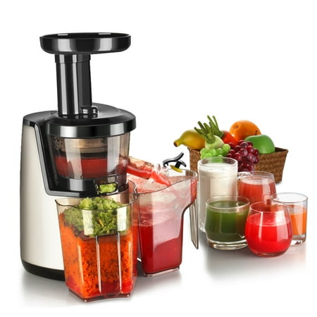 Cold Press Juicer Machine -  Masticating Juicer Slow Juice Extractor Maker Electric Juicing Vertical Stand for Fruit, Vegetable, Greens, Wheat Grass & More with Big Cup & Juicing