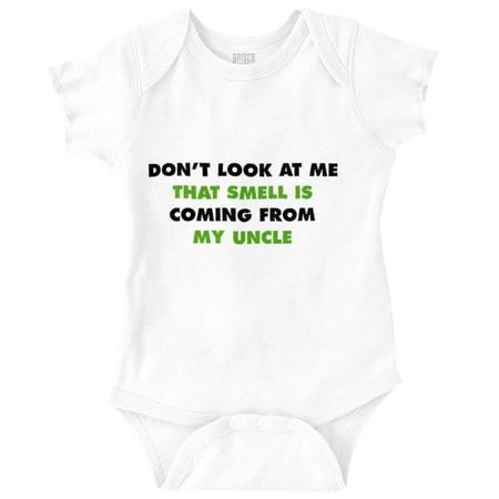 

Funny Not Me Smelly Uncle Joke Romper Boys or Girls Infant Baby Brisco Brands 12M