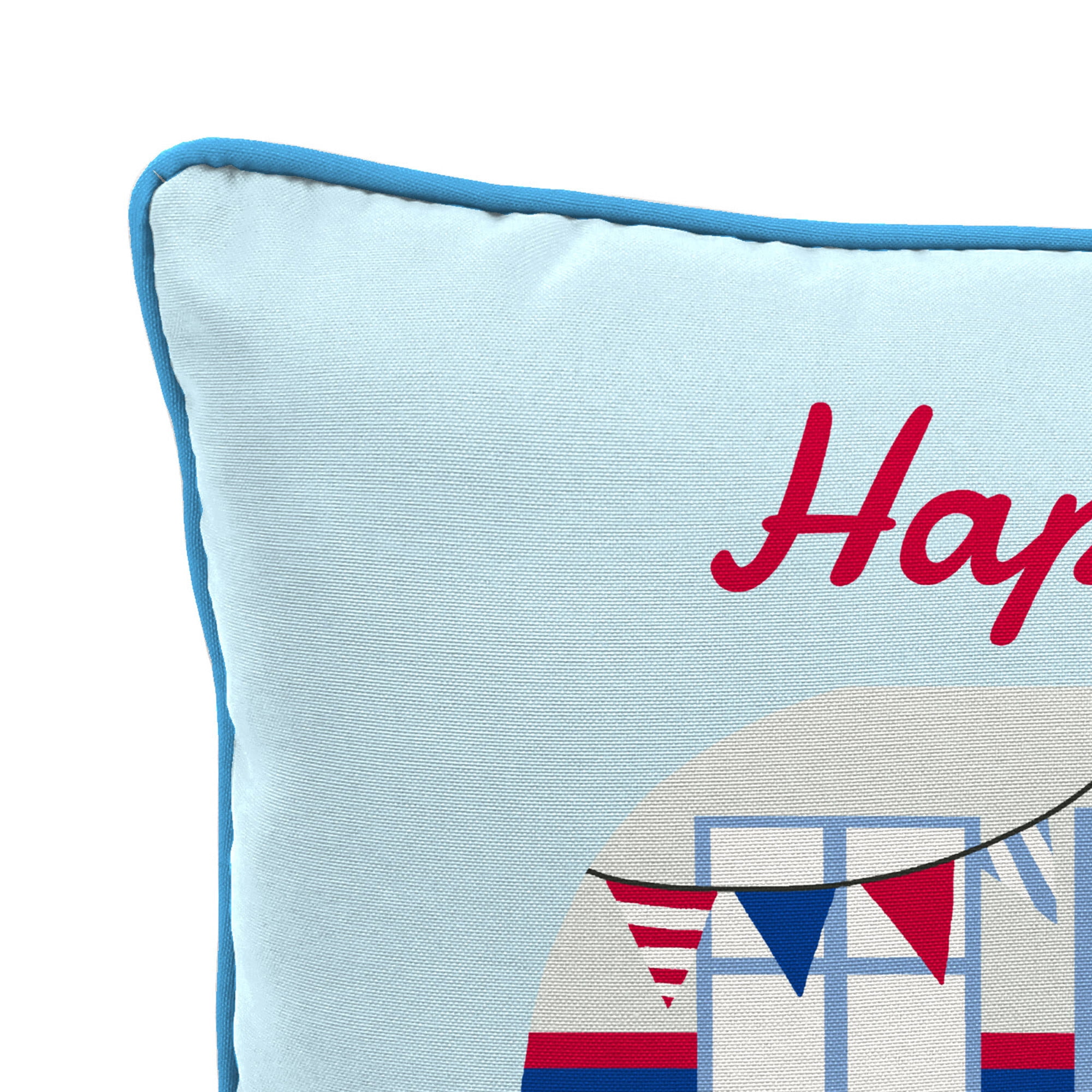 Jordan Manufacturing 16" x 16" Happy Campers USA Light Blue Novelty Square Outdoor Throw Pillow with Welt