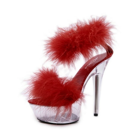 

Women‘s Platform Stiletto Sandals Fuzzy Open Toe Furry High Heels Women‘s Solid Color Pumps