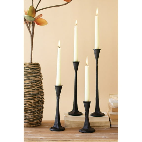 SET OF FOUR CAST IRON TAPER CANDLE HOLDERS - BLACK