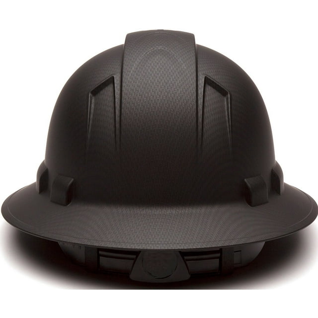Full Brim Hard Hat, Adjustable Ratchet 6 Pt Suspension, Graphite Pattern Design, Black Matte, by Acerpal