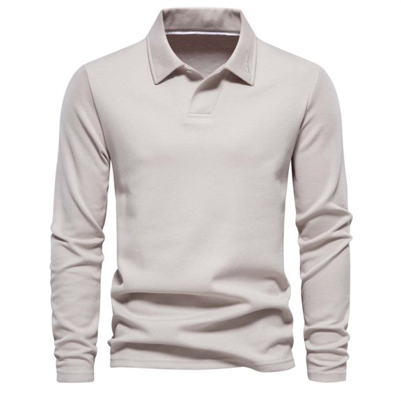 ZCFZJW Mens Casual Long Sleeve Button Shirts Lapel Collared V Neck Pullover Sweatshirts Loose Regular Fit Comfy Solid Color Workout T-Shirt Tops Beige XXL