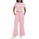 thumbnail image 1 of Conjunto de sudadera de verano de 2 piezas para mujer ATHLECHIC, con camiseta de manga corta y cuello redondo, pantalones de pierna ancha, color rosa, 1 of 5