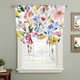 thumbnail image 2 of Spring Floral Tie Up Curtain 45 Inches Long, Romantic Gradient Red Pink Yellow Flower Farmhouse Balloon Style Kitchen Window Curtain Over Sink, Small Window Rod Pocket Curtain 52"x45", 2 of 9