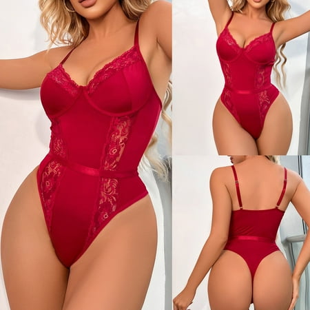 

jsaierl Sexy Lingerie for Women Plus Size Ladies Cute Girl Solid Erotic Lingerie Sexy Perspective Sling Slim Bodysuit Satin Valentines Lingerie Lingerie Black Lace Valentines Lingerie for Women Sexy