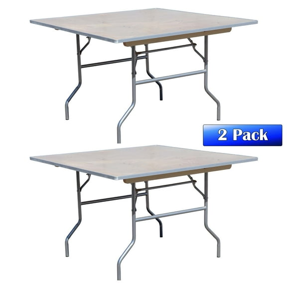 Pogo 36" Square Wooden Folding Tables, Clear Finish(2 Tables)