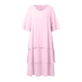 thumbnail image 3 of Women's Fashion Solid Casual Short Sleeve Crew Neck Dress - Double Layer Slit, Loose Fit - Daily/Party/Elegant Dress, 3 of 6