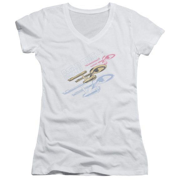 Star Trek Retro Tri Enterprise Junior Women's V-Neck T-Shirt White