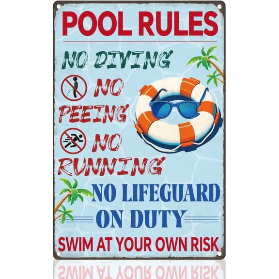 Swimming Pool Rules Vintage Wall Decor Metal Tin Sign 8" x 12" Swim at Your Own Risk Wall Art Poster DIY
