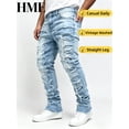 thumbnail image 2 of Men's Vintage Washed Distressed Ripped Straight Leg Jeans - Casual Daily Wear Denim Pants with Frayed Hem (S-3XL) | On-Trend Light Wash Streetwear Jeans for Men, 2 of 6