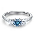 thumbnail image 3 of Gem Stone King 925 Sterling Silver Persian Blue Moissanite and White Moissanite Engagement Ring for Women | 0.96 Cttw | Round 5MM | Gemstone Birthstone | Size 5, 3 of 7