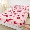 thumbnail image 3 of Manfei Cartoon Cherry Twin Sheet Sets,Cute Bowknot Bowtie Twin Fitted Sheet,Pink Red Flat Sheet For Child,Super Cozy Room Decor,3-Piece, 3 of 7