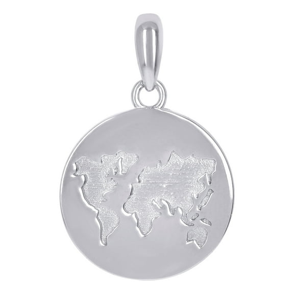 925 Sterling Silver Mens World Map Globe Charm Pendant 22.4x14.8mm Wide Necklace for Men - 1.4 Grams