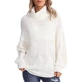 thumbnail image 3 of Female Winter Fall Solid Turtle-Neck High Neck Balloon Long Sleeve Sweaters Pullover Outerwear White S, 3 of 5